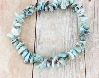 Larimar Bracelet, Larimar Gemstone Chips Bracelet, Stretch Bracelet, Larimar Jewelry, Gemstone Jewelry, Valentines Day Gift, Gifts Under 10
