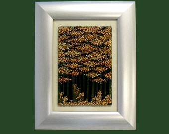 Handmade fused glass 'Autumn Tree' painting.