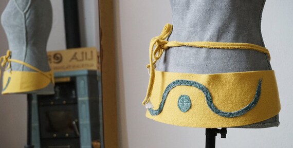 yellow green wool belt I Wool Fabric wrap I Sash-belt I yellow loden obi I loden belt