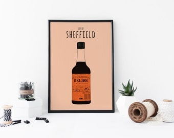 Henderson's Relish Art Print Taste Of Sheffield A4 Poster, South Yorkshire, Hendo's Illustration, Yorkshire Home Decor, Sheffield Sauce