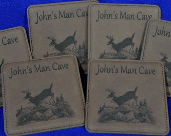 Man Cave Gift ~ Husband Gift ~ Groomsmen Gift ~ Engraved Coasters ~ Leather Coasters ~ Deer Hunter Gifts ~ Hunting ~ Gift For Brother ~ Dad