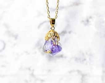 real flower necklace terrarium jewelry resin necklace romantic gifts/for/her purple crystal necklace wife gifts diamond necklace Pю41