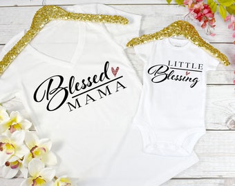 Mommy and Me Outfits, Blessed Mama, Little Blessing, Matching Mother Daughter Outfits, Mom and Baby Matching, Mother Daughter Shirts (MAM)