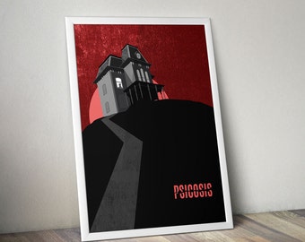 Psicosis alternative movie poster, Alfred Hitchcock movie print for wall decor, horror movie illustration