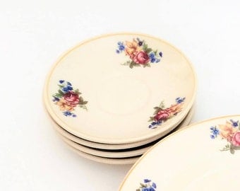 Syracuse china Colonial with Rose and Daffodils 4 Saucer, Vintage Restaurant ware Syracuse dishes