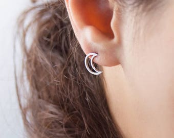 Tiny Moon Earrings, Gold Moon Earrings, 14k Gold Earrings, White Gold, Tiny Moon Studs, Gift For Women, Minimalist Earrings, Dainty Earrings
