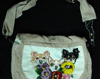 PURSE with embroidered chihuahua and thoughts