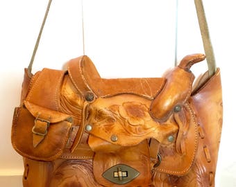 Vintage Mexico Leather Horse Saddle Bag