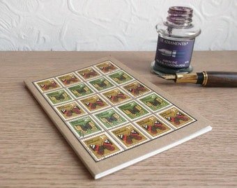 Retro Butterfly Notebook, New Zealand Travel Journal | Upcycled Vintage NZ Stamps | 1970s Hipster Gift | A6 Kraft Journal, Recycled Paper