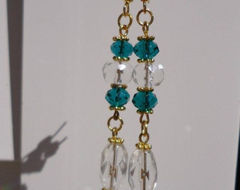 Clearance/destash Green Crystal dangle long earrings by Ayla's Bead Creations
