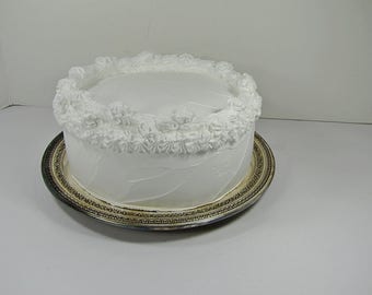 Vintage TARNiSHED SILVERPLATE CAKE PLATE Set/2 Open Work Rim Wedding Silver Plate PATiNA Stand Reed & Barton