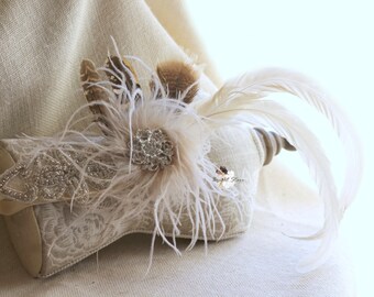1920's feather headband - feather accessories - feather fascinator - flapper feather headband - vintage bridal headpieces - feather crown