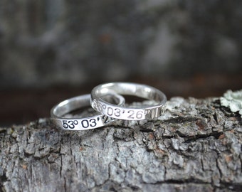 Personalized Stacking Rings, Coordinate Ring, Sterling Silver Ring, Gifts for Her, Latitude Longitude Ring, Custom Coordinates, GPS Gift
