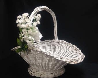 large white wicker basket Easter flower basket wedding basket Victorian shabby farmhouse country French yesteryears BASKET SALE-25% off!