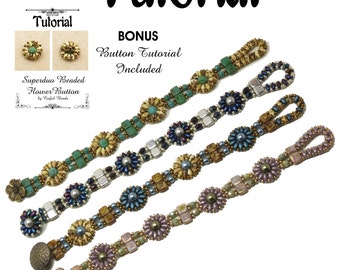 TUTORIAL - SUPERDUO & CZECHMATE Tile Flower Bracelet - "Celeste" Bracelet - Beaded Bracelet Tutorial - by Cinful Beads -Instant Download