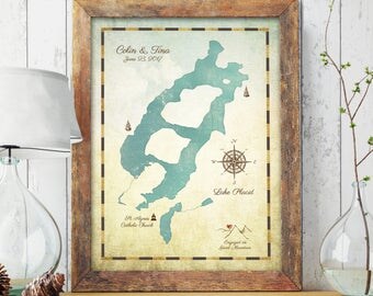 Lake Decor, Lake House, Personalized Lake Map, Lake House Decor, Lakehouse Decor, Lake House Sign, Custom Lake Map, Family Cabin Art