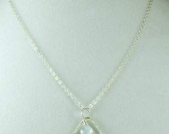 Sterling Silver Necklace, Moonstone Pendant Necklace, Geometric Shapes Necklace, Modern Jewelry, Silver Triangle, Moonstone Drop