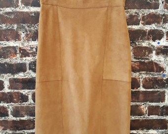 1970s Suede Skirt. 70s Brown Suede Pencil Skirt. Western Style. 100% Leather, Size Medium.