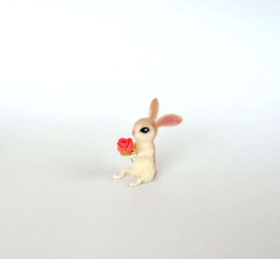 Felted Miniature Bunny White bunny flower Tiny Hare by NedaArt