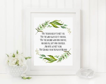 Irish Blessing Printable Green Wreath Quote Print May The Road Rise Up To Meet You Irish Prayer Foliage St. Patrick’s Day Blessing 258