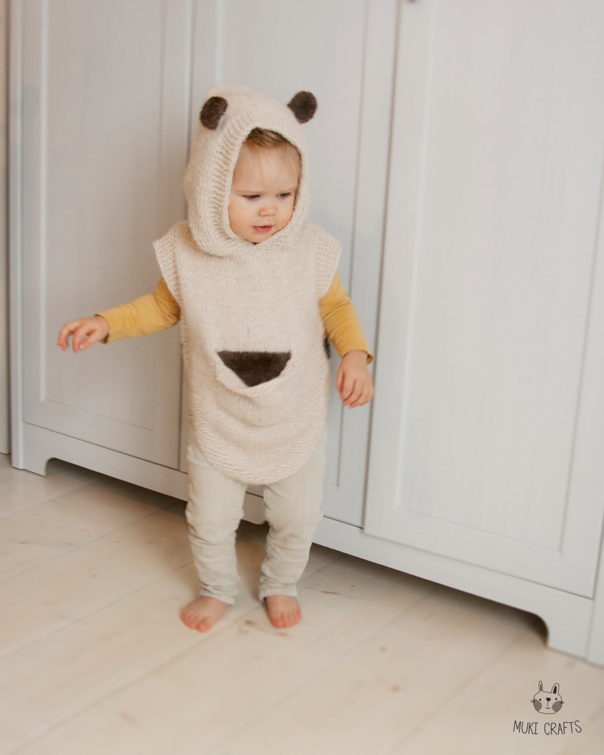 KNITTING PATTERN baby bear hooded poncho with a pocket