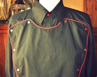 Country Western Frontier Ely Diamond Shirt ~ Rodeo Unisex Blouse ~ Black Botton down shirt ~ men's clothing size L