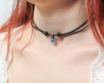 heart choker necklace gift/for/girlfriend jewelry blue choker flower necklace tiny jewelry gift/for/her necklace heart jewelry gift Рю160