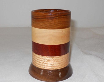 Wooden Striped Pencil Holder, Paperclip Holder, Office Organizer (#132)