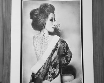 Geisha Woman Pencil Drawing, Geisha, Japan.