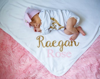 Newborn Girl Blanket, Personalized Baby Girl Blanket, Coming Home, Baby Girl Blanket Take Home, Baby Shower Gift -BLANKET ONLY