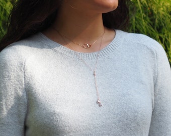 Y Necklace, Long Rose Gold Necklace, Rose Gold CZ Lariat Necklace