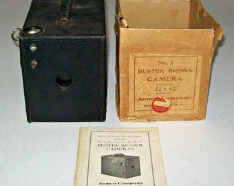 Vintage Ansco Buster Brown No. 3 Box Camera with Original Instruction Booklet and Original Box