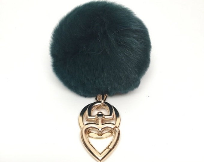 Heart Fur Pompom Keychain Rabbit Fur Ball Bag Emerald Green