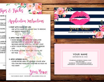 LipSense Business Cards Buyers Cards || Custom Navy Striped Watercolor Florals