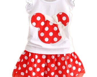 Disney Inspired Minnie Mouse 2PC Girls Clothing Set with Skirt - Boutique Fashion for Spring, Summer, Fall