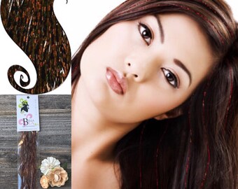 Brown Hair Tinsel, Brown Hair Bling, Hair Tinsel Brown, Glitter Extensions, Long Hair Tinsel