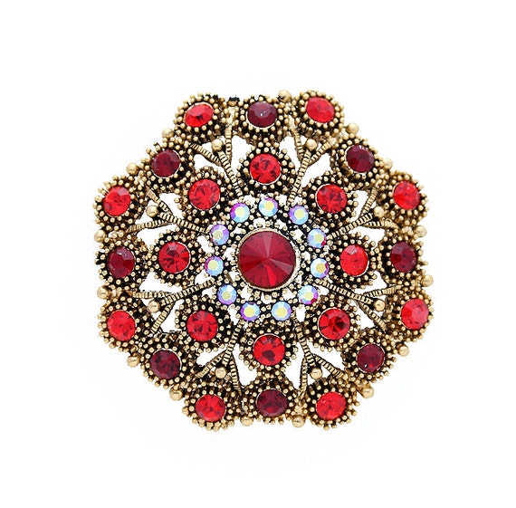 Red Brooch Victorian Vintage Style Edwardian Red Ruby