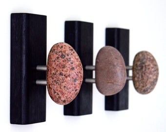 Coat Rack - Towel hanger - Stone - Crochet - Porte-manteau, patère et crochet, cintre en bois, wood coat rack, towel holder, wall organizer