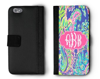 Monogram Phone Case, Lilly Inspired Phone Case, iPhone Wallet Case, Personalized Phone Folio, Wallet Case, iPhone 4 4s 5 5s 5c 6 6s 6s+ 7 7+