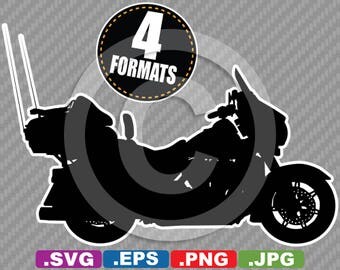 Harley-Davidson Touring Motorcycle Silhouette Clip Art - SVG cutting file Plus eps(vector), jpg, & png