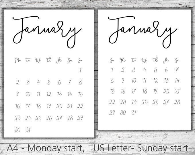 Sale! Printable 2017 Calendar, Wall Calendar, Modern Calendar, Minimalist Calendar, Month, A4, Letter, DIY Calendar, PDF Instant Download