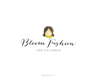 Custom Logo Design, Premade Calligraphy Logo, Girl Watercolor Logo, Children Clothing Logo, Editable Logo Design, Children, Child Logo