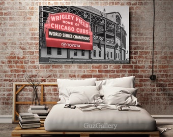 Chicago Canvas, Wrigley Field, Chicago Cubs Neon Sign, Chicago Icon, MLB, Cubbies, Canvas Decor, Man Cave, Baseball Art, Cubs Framed canvas