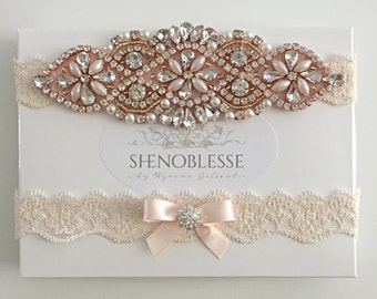 JUDY - rose gold garter Wedding garter rose gold, champagne garter, lace garter, bridal garter, , blush garter, ivory garter, white garter