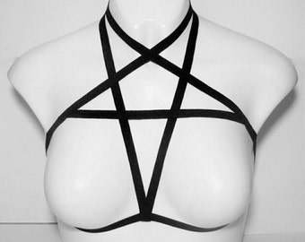 Pentagram Harness, Plus Size Harness, Plus Size Lingerie, Elasticated Harness, Fashion Harness, Bdsm Wear, Gothic Clothing, Chest Harness