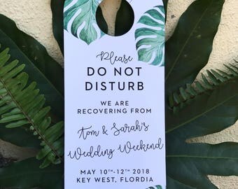 WEDDING DOOR HANGERS / Do Not Disturb Sign / Wedding Hangover Kit / Personalized Door Hanger / Custom Door Hanger / Tropical / Set of 10