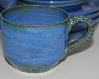 Soup mug SET. Handmade blue pottery soup mugs.