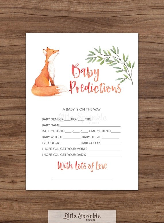 Baby Prediction Card Fox Fox Baby Shower Game Watercolor