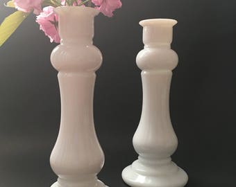 Vintage Milk Glass Vases White Bud Vases Bridal Shower Wedding Decor Set of Two