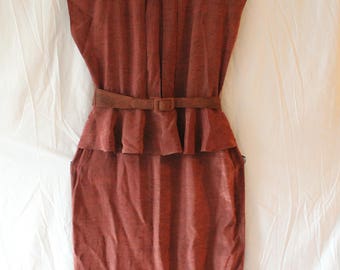 Vintage Rust Orange Peplum Dress by All That Jazz